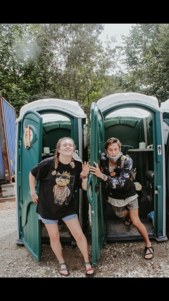 grace and i dissociating in the porta johns